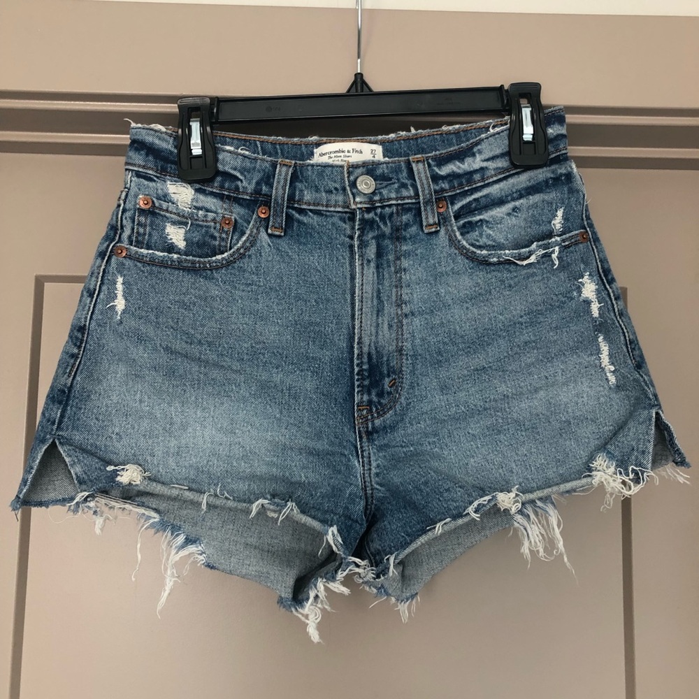 Abercrombie High Rise Distressed Mom Shorts